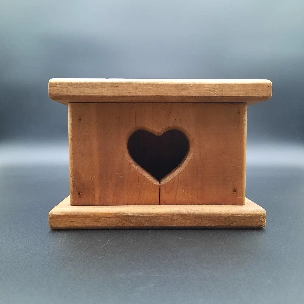 Rustic Wooden Keepsake Box with‎ Heart Cut-Out Hinged Lid
